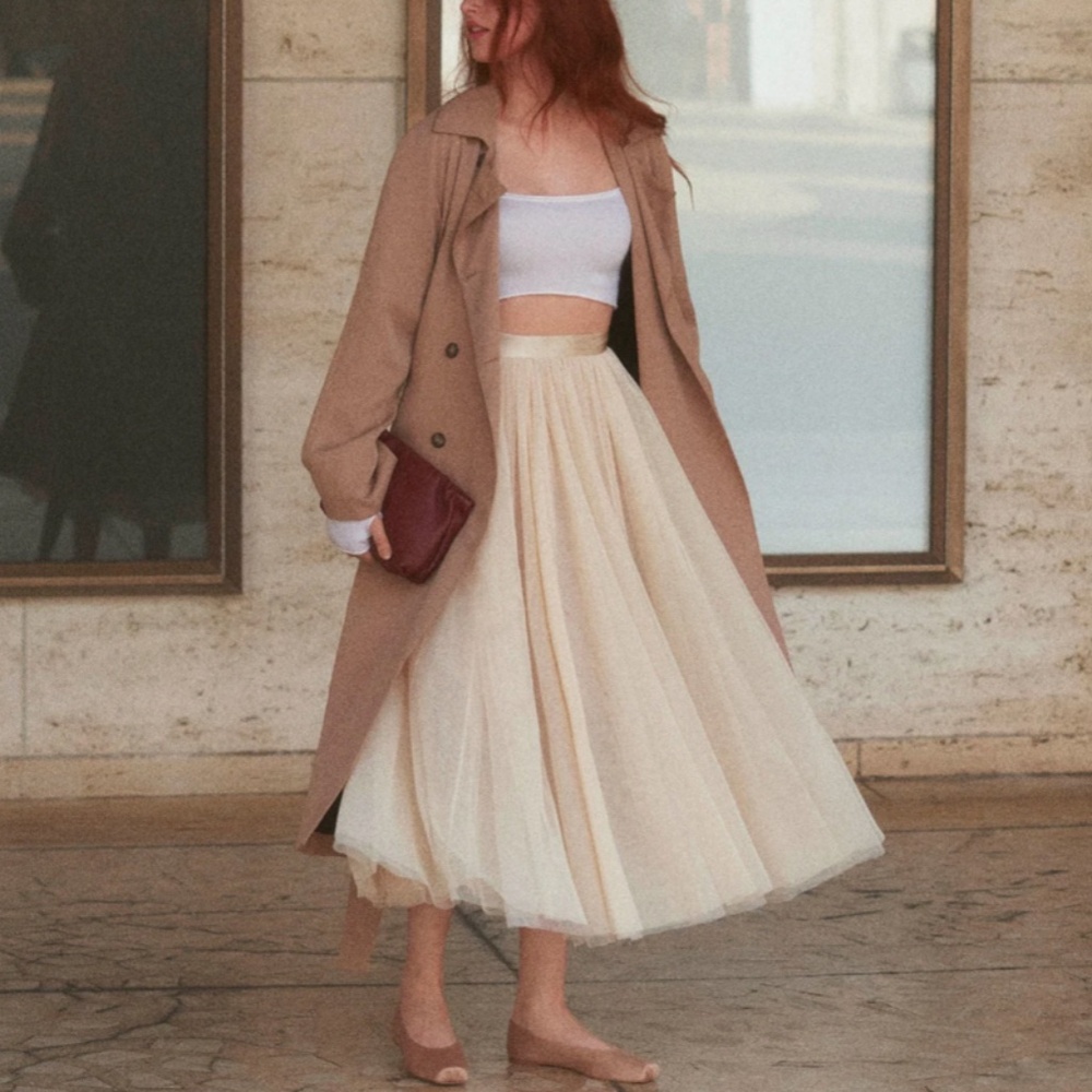 NEW Reformation Prisca Sheer Midi Skirt - Ivory Cream Small S